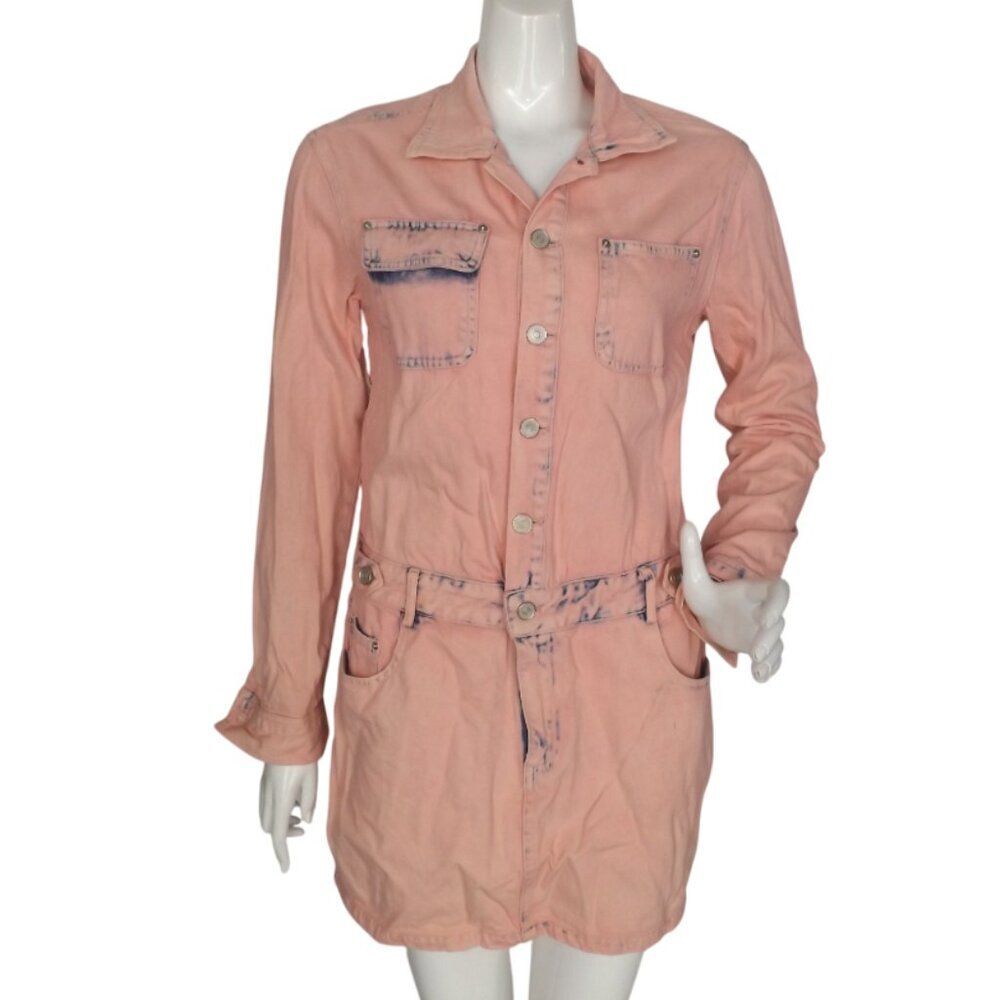 FASHION NOVA Pink Denim Dress, M, Long sleeve, Mini/Short, Long sleeves